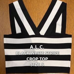 A.L.C. Black White Stripe Knit Crop Top Tank Wide Strap Size S